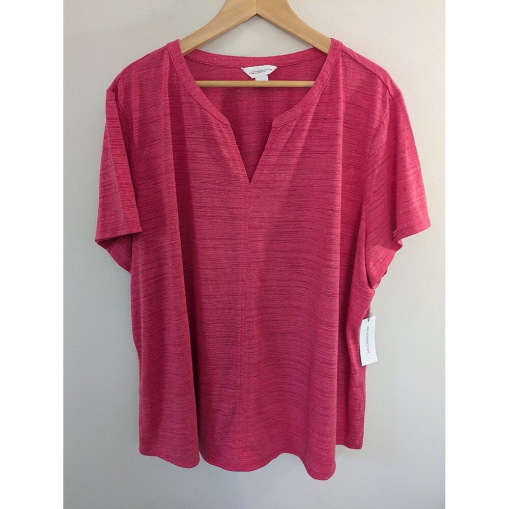 Liz Claiborne Lovely Rose V-Neck Short Sleeve SZ 3X Top Slub Knit Comfy Vacation